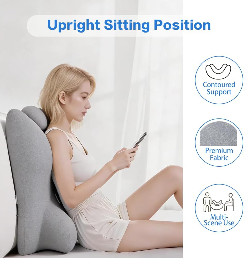 Memory Foam Ergonomic Rest Pillow - Prone Pillow for Sleeping, Targeted Support for Back Pain, Acid Reflux and Sitting Up, Ideal for Massage, with Washable Cover (Light Grey)