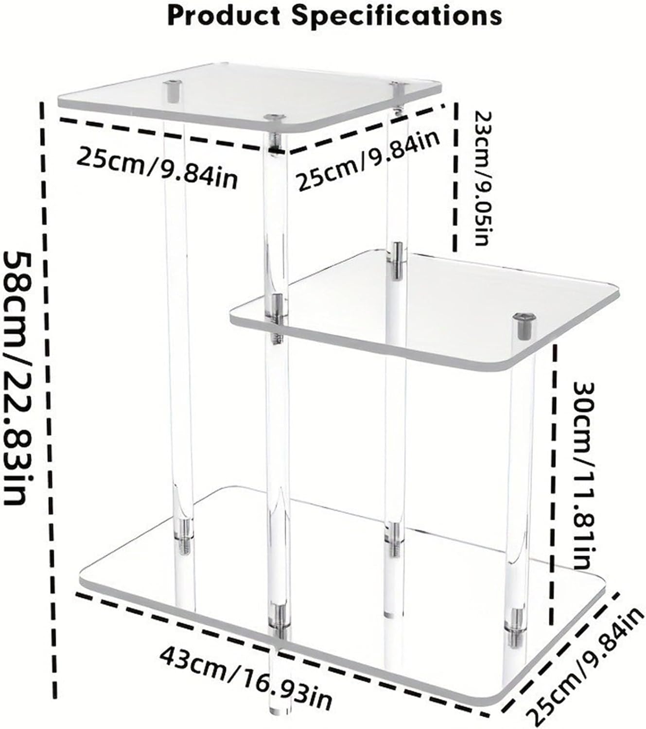 Acrylic Side Table - 3-Tier Small Square Desk, 1 Unit Clear Acrylic Side Table for Laptops, Transparent Tiered Rack with Polished Edge, Home Supply, Bedside Unit for Bedrooms and Living Rooms