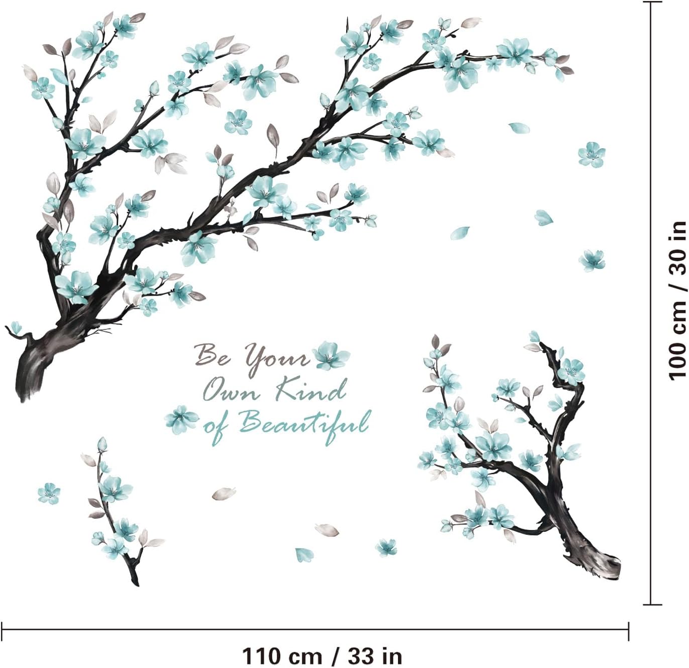 Blue Flowers Wall Stickers,Watercolor Flower Branch Wall Decals for Living Room Bedroom TV Background Office Bathroom