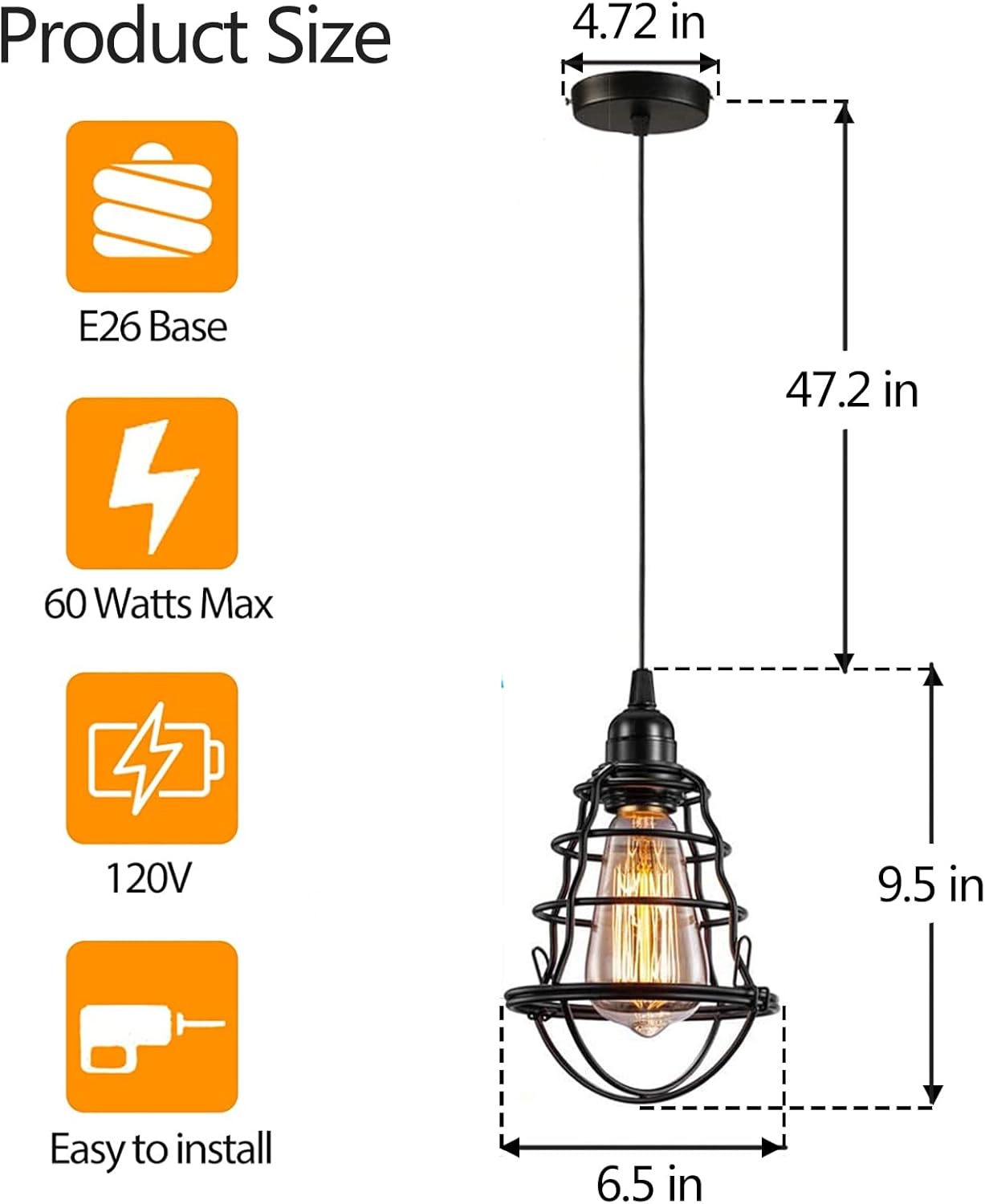Industrial Pendant Light INNOCCY Edison Hanging Cage Pendant Lights E26 E27 Base Vintage Adjustable Pendant Lamp Fixture for Kitchen Home Lighting 2 Pack