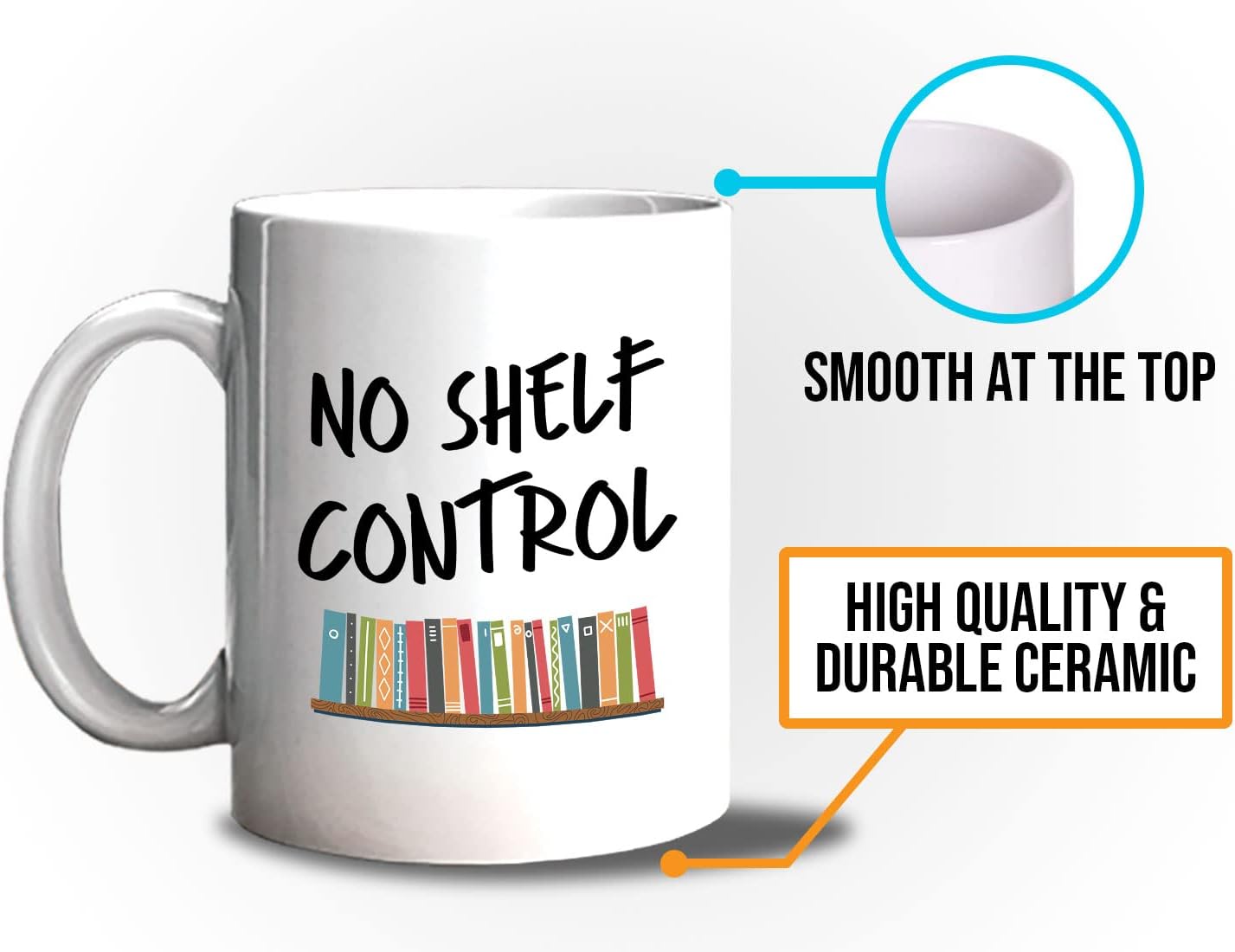 Bubble Hugs Book Lover Coffee Mug 11oz White - No Shelf - Bookworm Literature Librarian Book Lover Writer Reader Nerd Geek Bookish Book Collector Fiction Novelist Author Literary