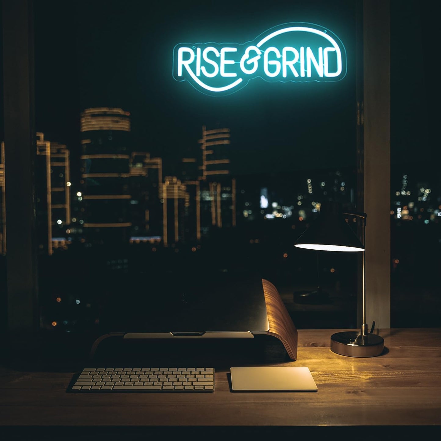 Rise & Grind Neon Sign Hustle LED Neon Signs for Wall Motivational Decor Ice Blue Letter Neon Light Inspirational Neon Wall Art Light Up Signs for Bedroom Office Gym Sports Room Man Cave Decor