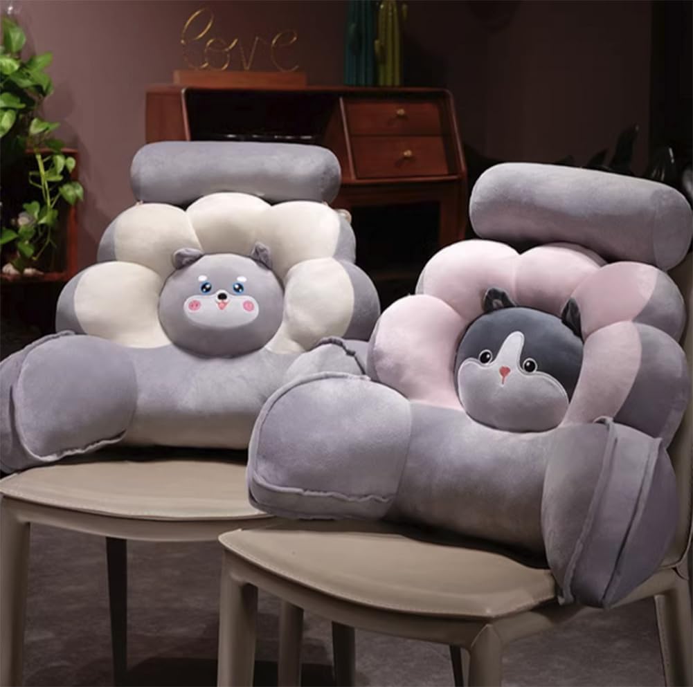 Cute Flower Lumbar Support Pillow Office Chair Waist Cushion Cartoon Sofa Bed Rest Reading Pillow with Small Bolster (Gray Husky, 60×50cm/23.6"×19.7")