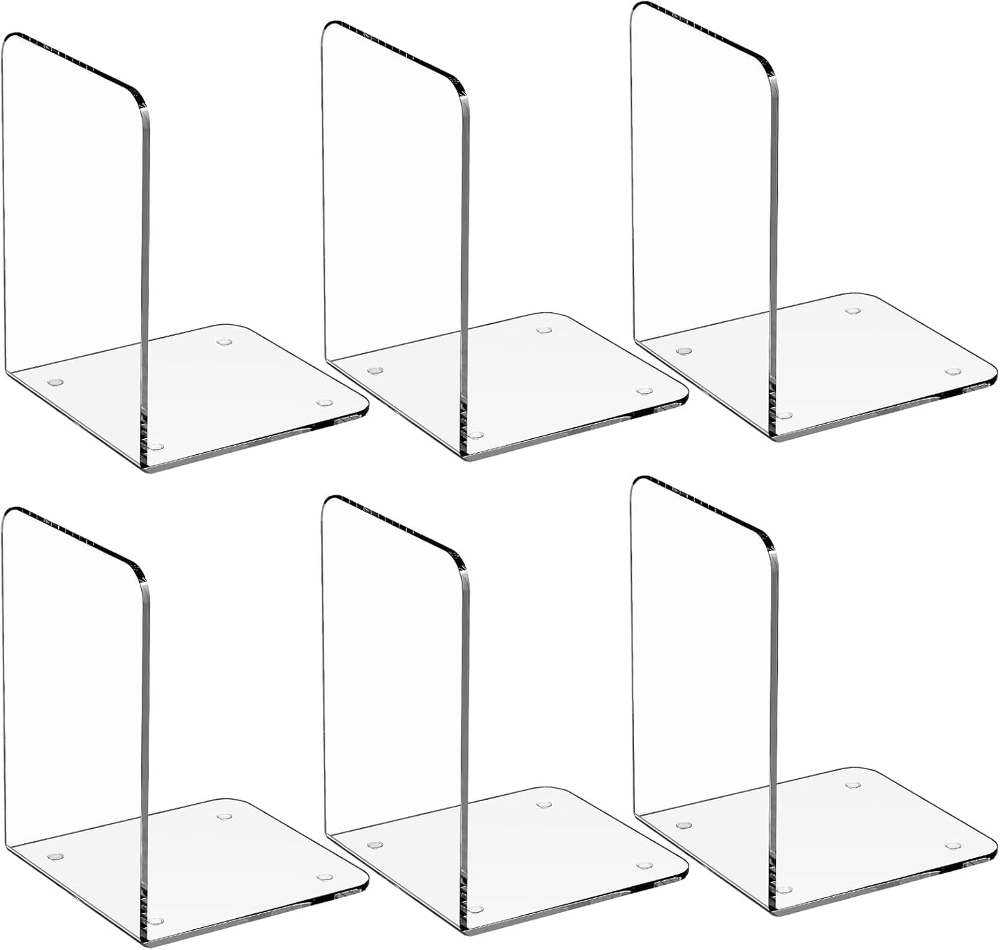 MaxGear Acrylic Bookends - Clear Decorative Heavy Duty Non-Skid Book Stoppers (6 Pieces, Large)