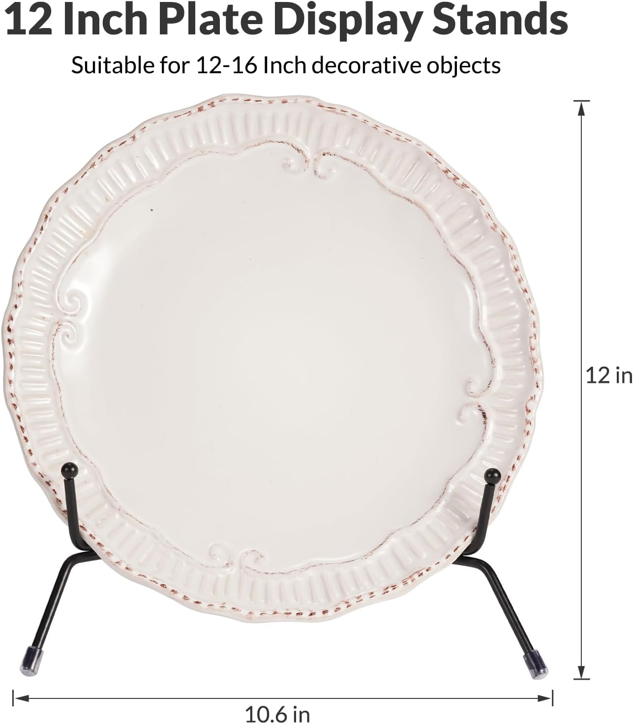 2 Pack 12 Inch Black Iron Plate Display Stands for Frames, Pictures, Photos, Books, Decorative Plates and Artworks