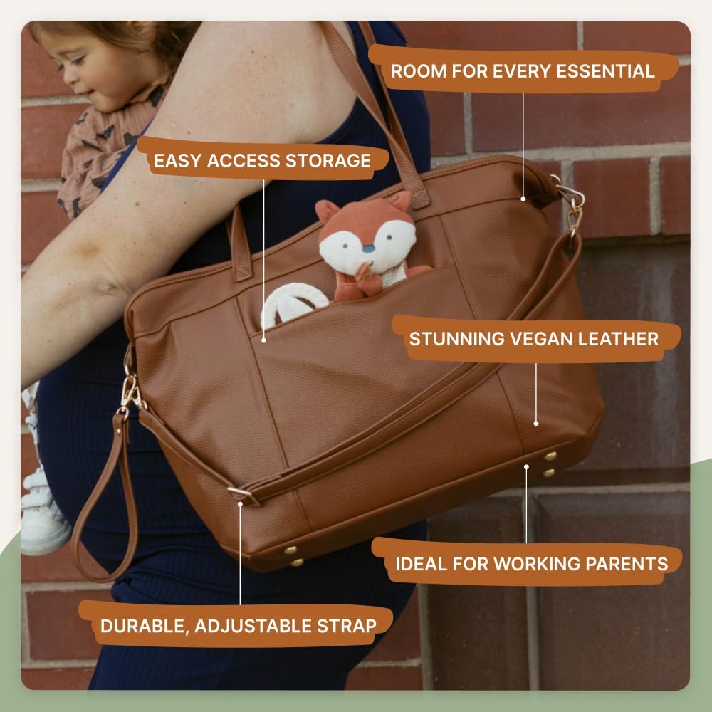 Parker Baby Willow Tote Bag | Stylish Vegan Leather Diaper Bag Tote with Modular Storage & Removable Inserts & Roomy Interior