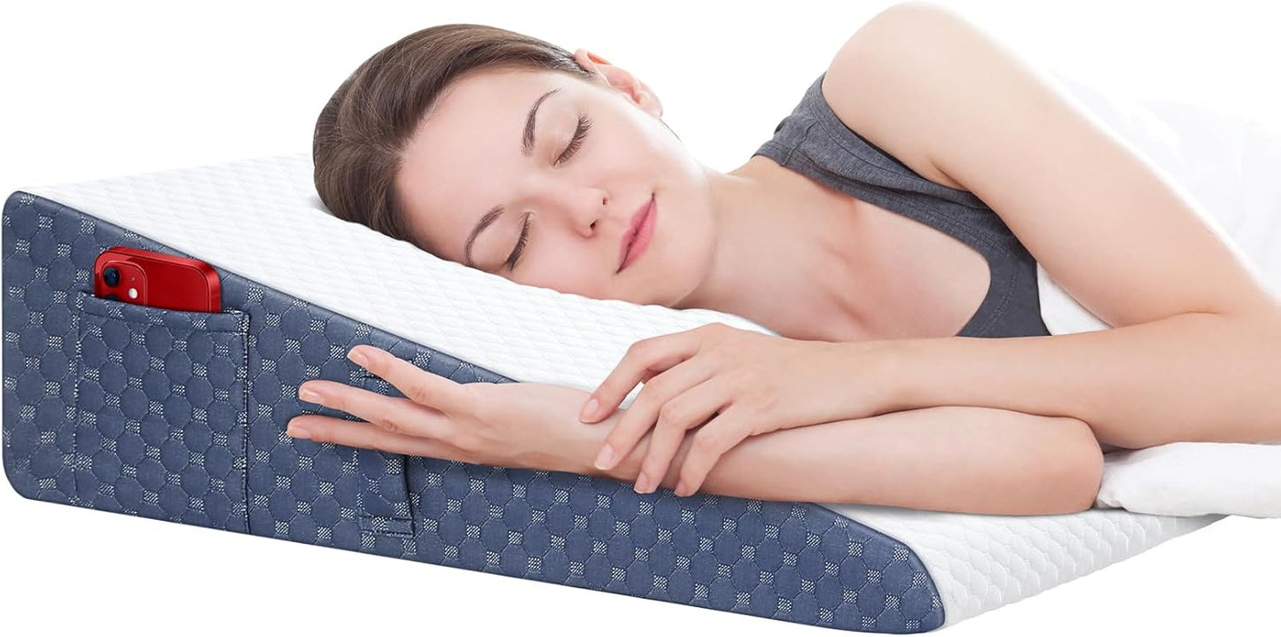 Wedge Pillow for Sleep, 7.5inch Bed Wedge Pillow for Headboard, Acid Reflux, Heartburn, GERD, Neck Pain, Cooling Memory Foam Top, Removable Washable Cover Wedge Pillow for Improved Sleep