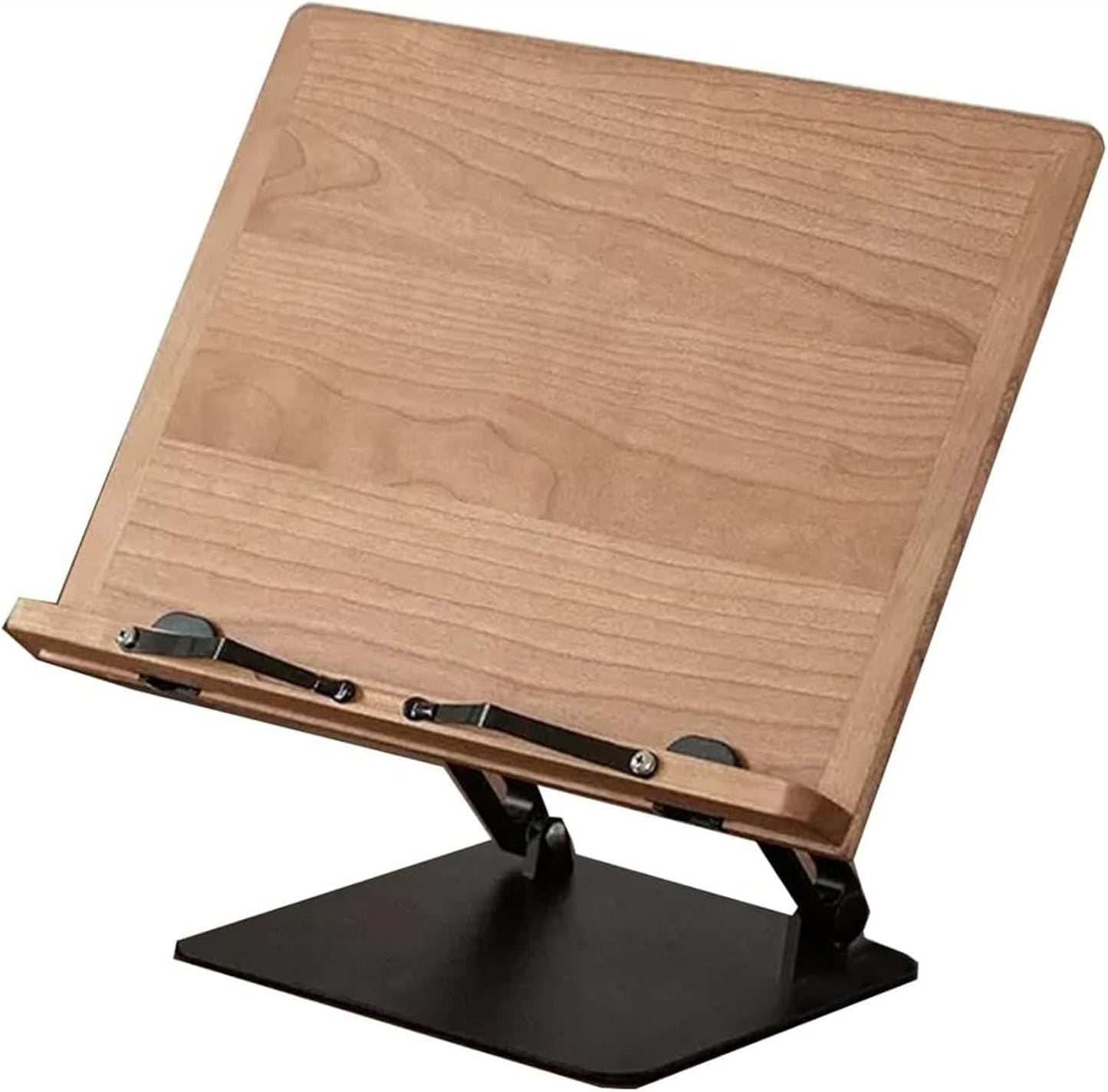 Book Stand Metal Book Holder with Paper Clips for Reading, 180° Rotate Book Holder, Wooden Cookbook Holder Stand, Laptop Stand Adjustable Height, for Writing (Color : Brown) (Brown) (Wood)