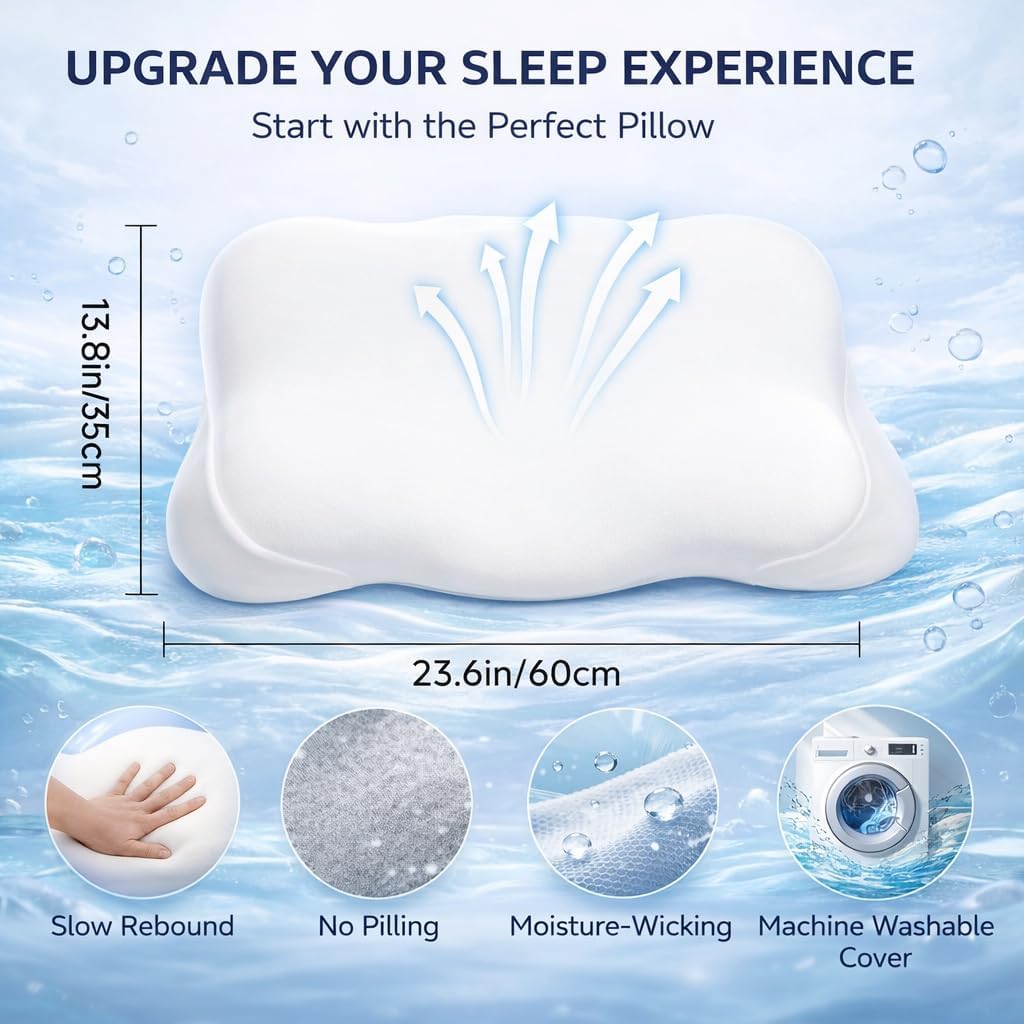 Ergonomic Memory Foam Cloud Pillow,Japanese One-Piece Molded Slow Rebound Design for Cervical Neck Relaxation & Support,Sofa,Bed Reading,Pregnancy,Side Sleepers,Knee & Leg Support,Travel (White)