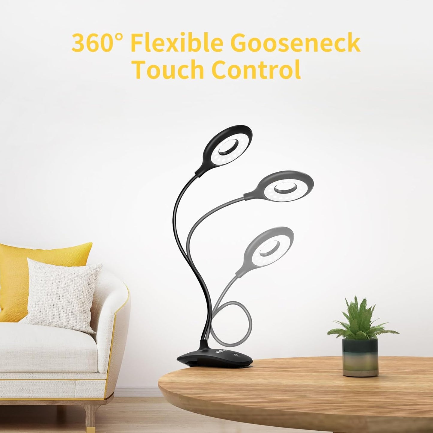 KLEAH Clip on Light for Bed & Desk, Reading in Bed, Dorm, Battery Operated Rechargeable Clamp Lamp for Headboard, Eye-Caring LED Light with 3 Brightness Modes & Flexible Gooseneck (Black)