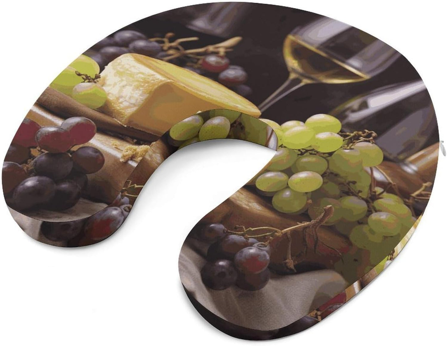 White Wine Cheese Cake Grapes Neck Pillow Memory Foam U Shaped Pillows Portable Pillows for Shoulder Travel Head Support Pillow with Concealed Zipper for Airplane Car Home Office