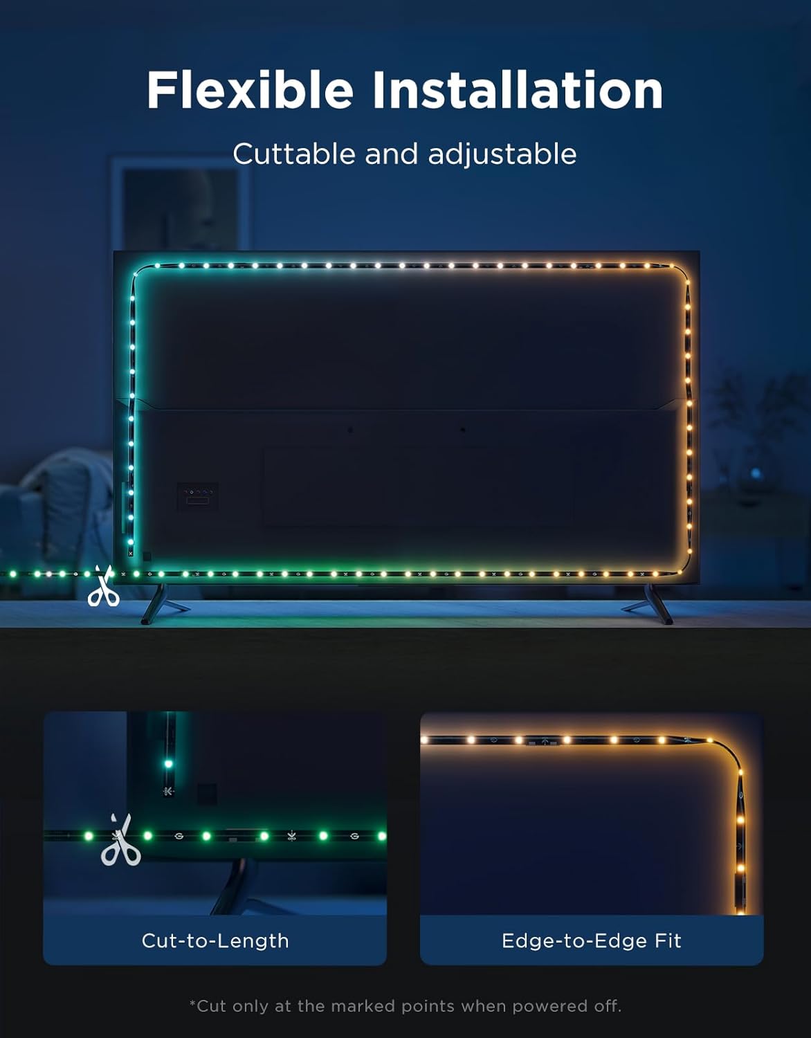 Govee TV LED Backlight 2, 14.4ft Cuttable TV Lights for 32-70 Inch TVs, Color Changing RGBWIC LED Strips Lights with 210+ Scene Modes & Music Sync, Smart APP and Voice Control, Easy Install