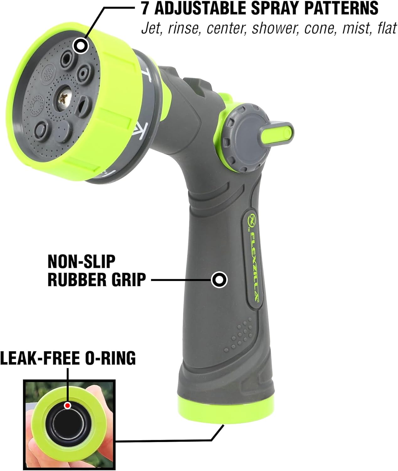 Flexzilla 7-Pattern Adjustable Flow Garden Hose Nozzle Sprayer with Easy to Use Thumb Control, Lightweight & Durable