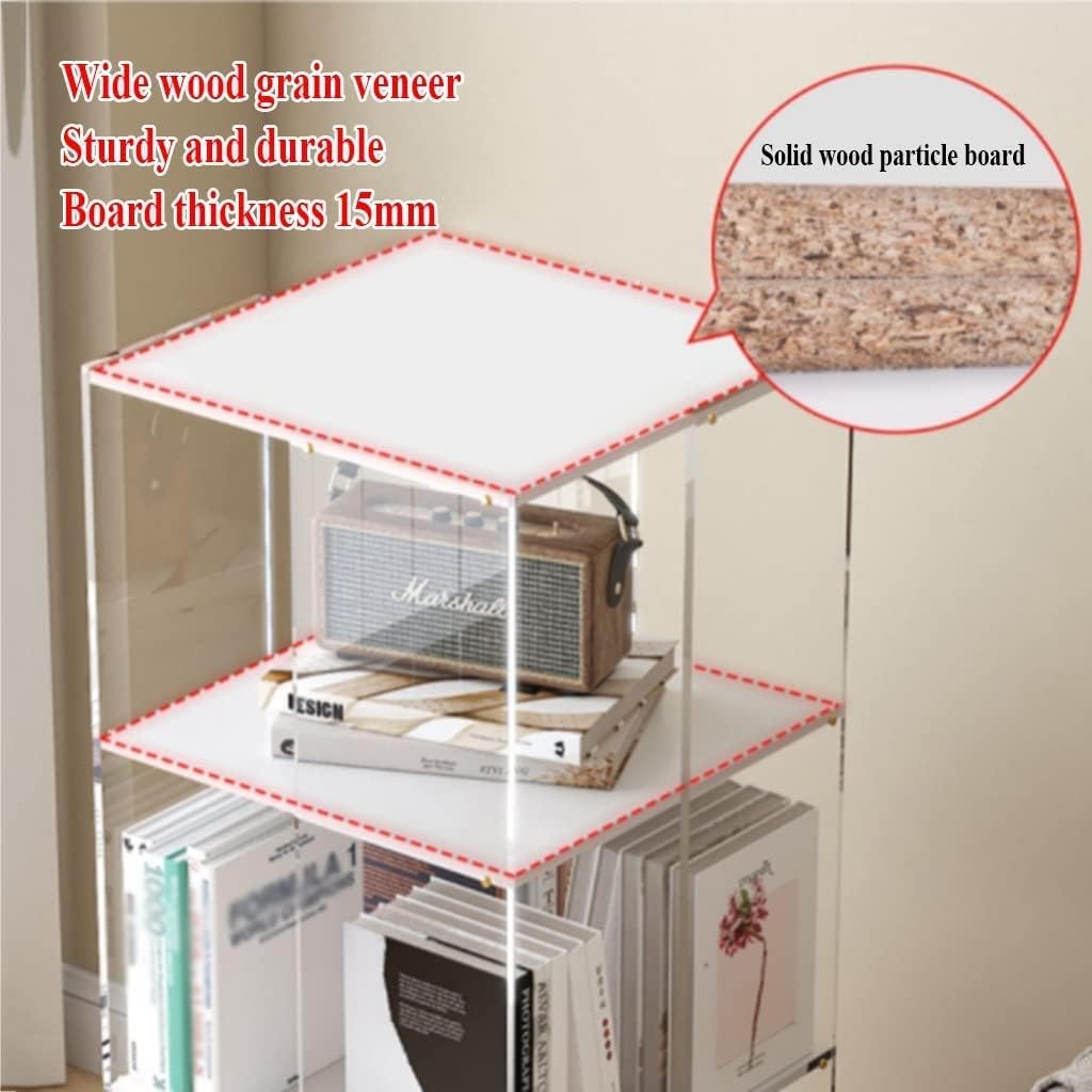 360° Rotating Bookshelf W/Wheels Clear Acrylic Narrow Bookcase Movable Modern Book Storage Organizer for Living Room Bedroom Display Shelf ()