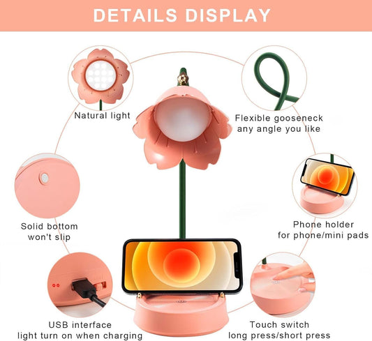 Desk Lamp for Kid, Dimmable LED Table Lamp with 3 Colour Temperatures, Rechargeable Desk Lamp with Touch Sensor and Flexible Arm, USB Bedside Lamp for Reading, Learning, Working (Pink)