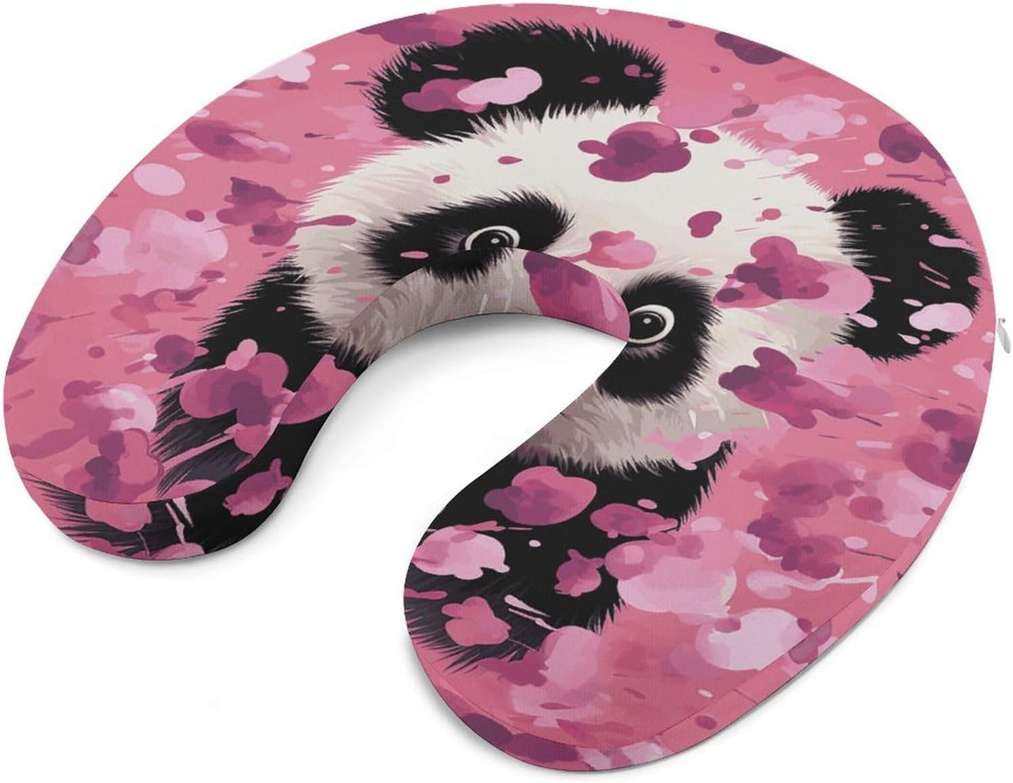 Pink Panda Cotton Neck Pillow Memory Foam U Shaped Pillows Portable Pillows for Shoulder Travel Head Support Pillow with Concealed Zipper for Airplane Car Home Office