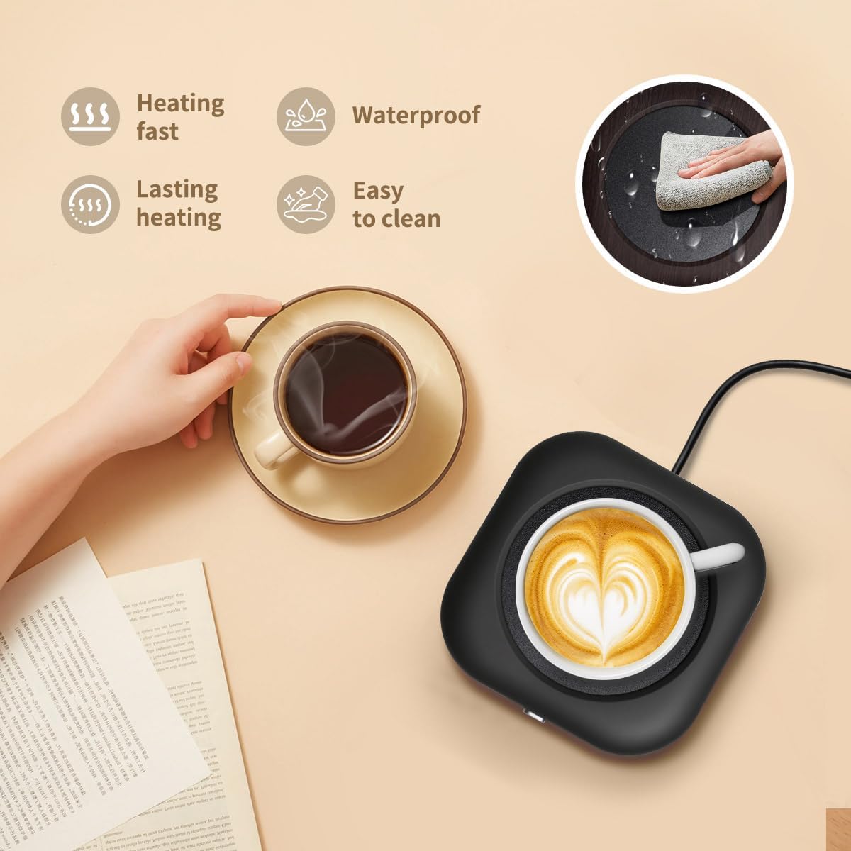 Electric Coffee Cup Warmer for Office Desk, 24W Mug Warmer Plate with Auto Switch Off, 3 Heat Settings Tea Warmer, Beverage Warmer Coffee Accessories Valentines Day Gifts