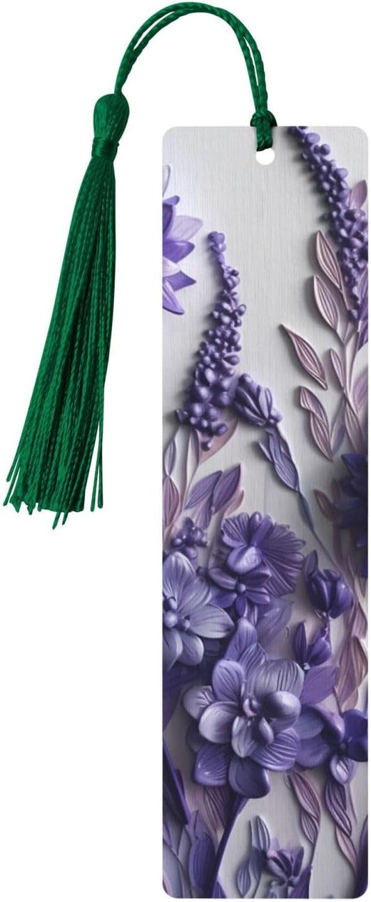 Purple Flowers Bookmarks Gifts for Women Men, Wooden Bookmarks for Book Lovers, Vintage Book Marks Ornaments with Tassel, Unique Personalized Reading Page Markers Dark Green