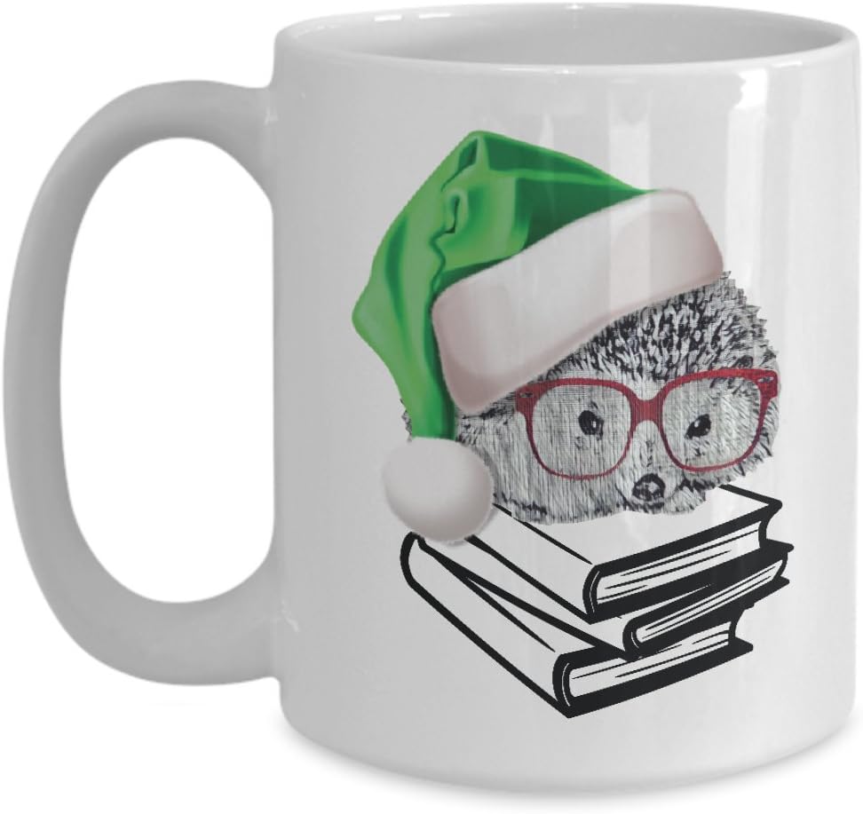 Hedgehog Mug Book Nerd with Glasses Gift for Nerdy Geek Who Loves Reading Christmas Elf Elfie Coffee Cup