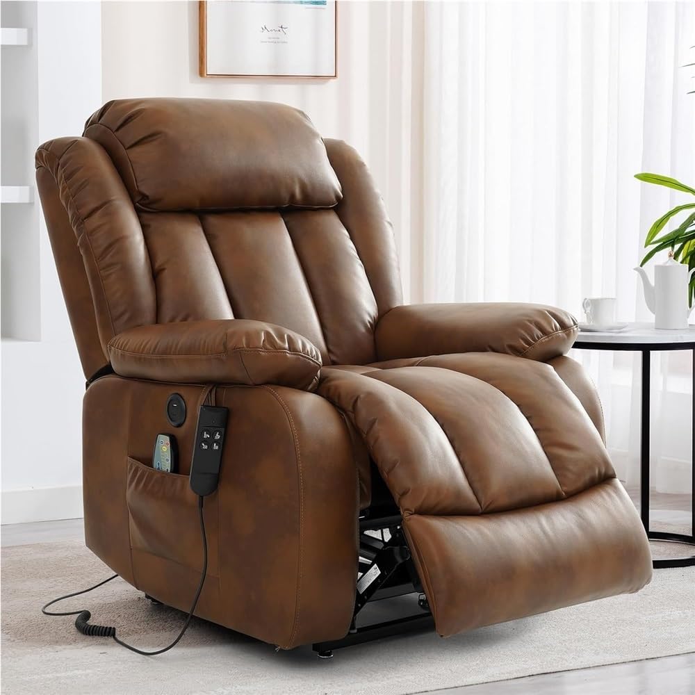 Heated Massage Dual Motor Electric Power Lift Recliner Chair for Elderly Infinite Adjustable Large Upholstered Breathable Leather Mobility Armchair Support Sofa