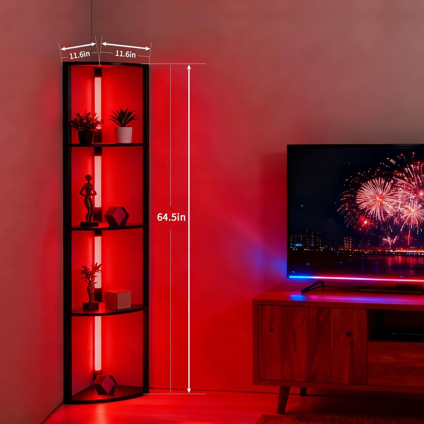 RGBCW Floor Lamp with Shelves, LED Smart Modern Floor Lamp with Music Sync, Color Changing Corner Display Shelf Lamp, Standing Lamp with Shelves for Living Room and Bedroom, Office, Black