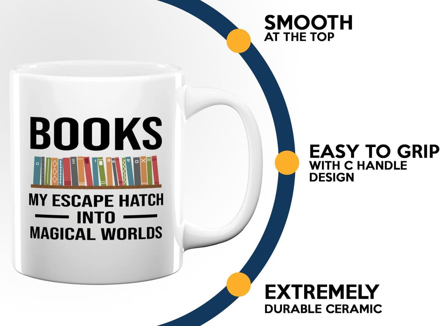 Book Lover Coffee Mug 11oz White -Escape Hatch - Writer Editor Bookish Librarian Bibliophile Bookish Grammar Philosophers
