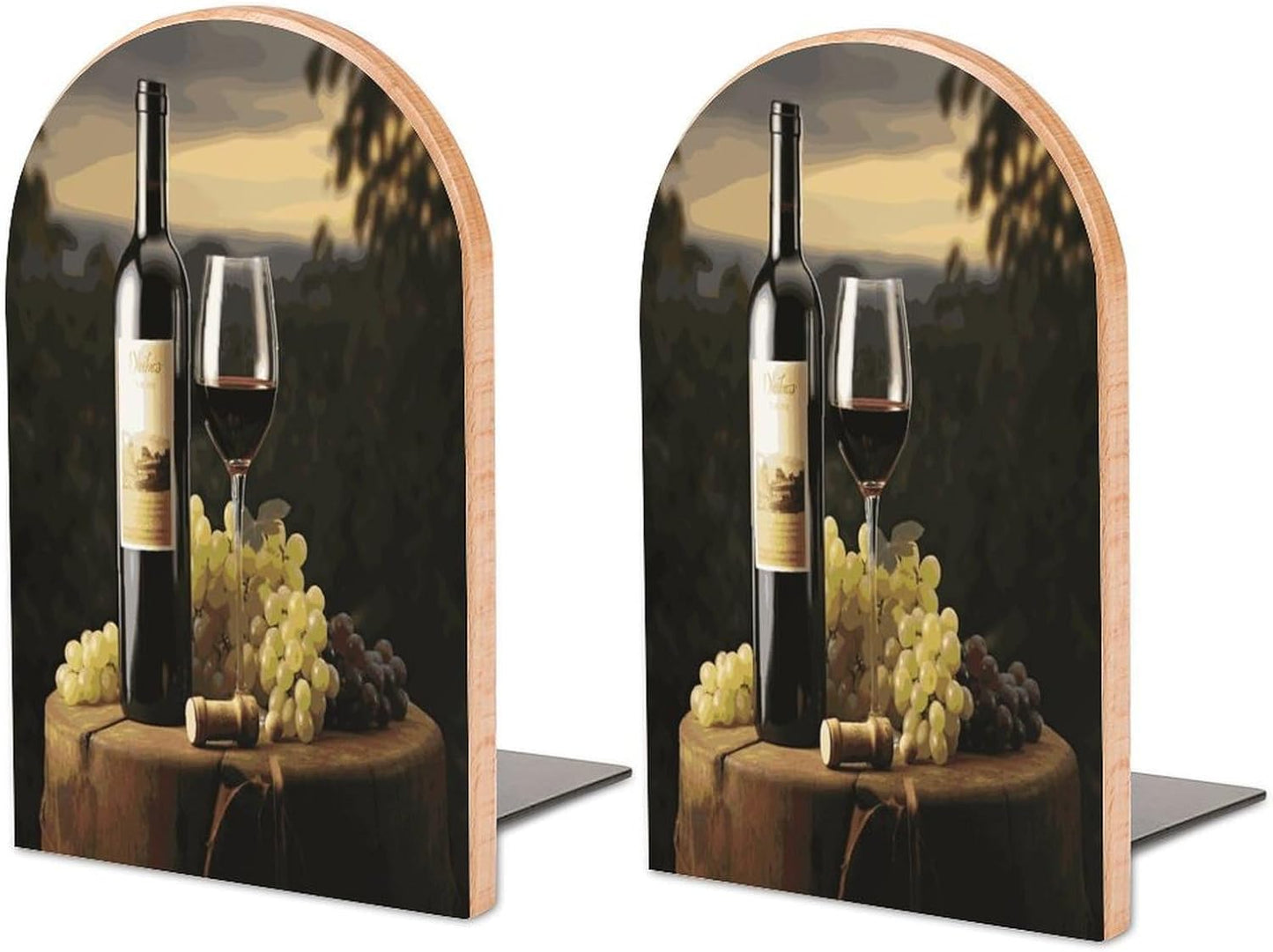 Red Wine Wooden Bookend Non-Slip Book Ends Heavy Duty Book Stopper with Metal Base Books Holderd Decorative Bookends Stands Firmly for Office Supplies