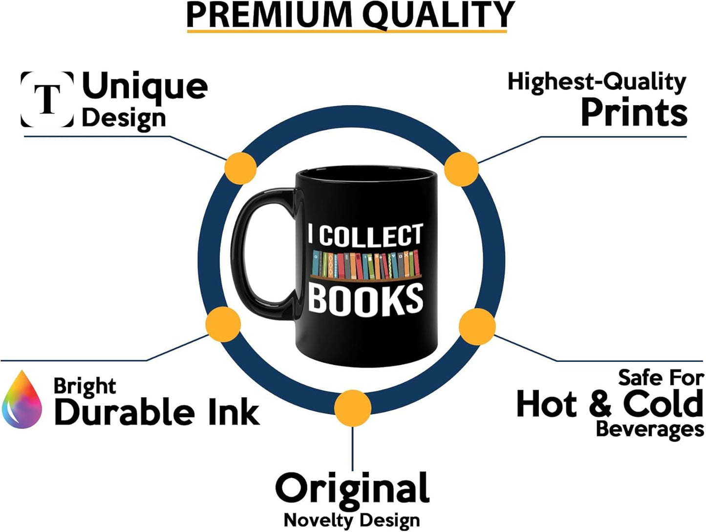 Book Lover Coffee Mug 11oz Black -I Collect Books - Writer Editor Bookish Librarian Bibliophile Bookish Grammar Philosophers