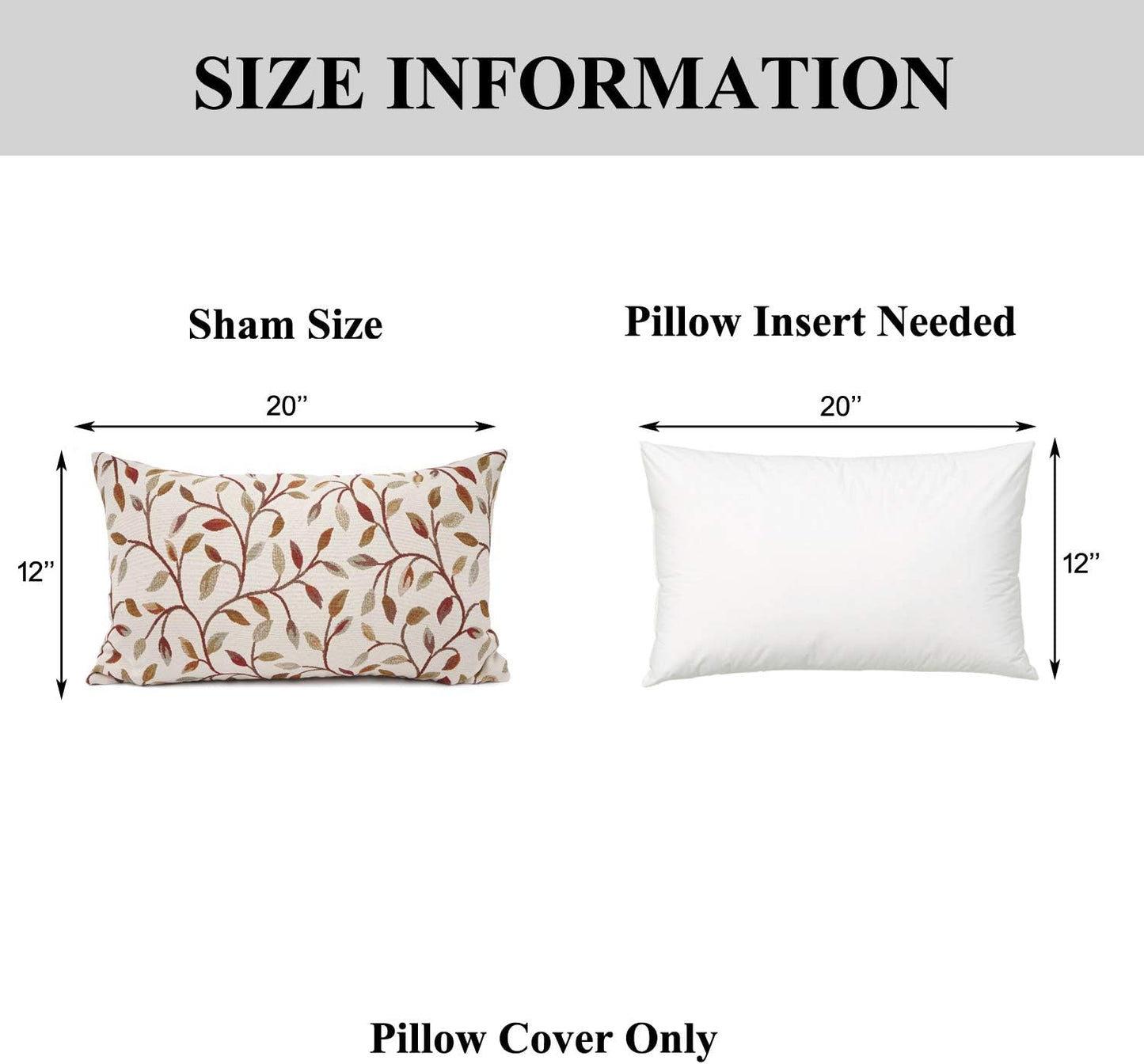 YOUR SMILE Farmhouse Oblong Rectangle Floral Chenille Embroidery Decorative Throw Pillow Case Cushion Cover Lumbar Pillowcase for Sofa 12 x 20 Inch, Brown Leaves