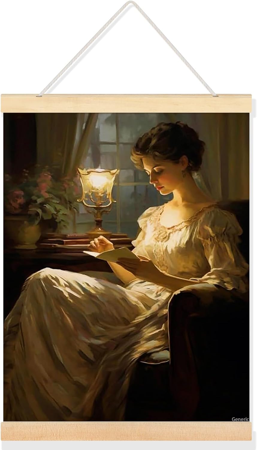 Victorian Reading Moody Victorian Female Art Poster Canvas Art Retro Artwork Aesthetic Home Decor Minimalism Abstract Print for Office Bedroom Living Room Bathroom Wall Decor Framed 12x16inch