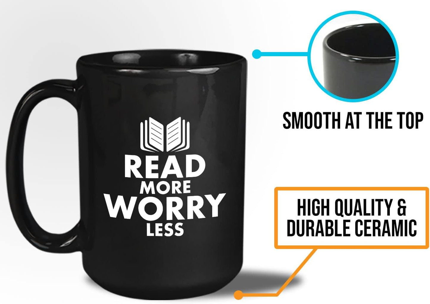 Book Lover Coffee Mug 15oz Black - read more - Literary librarian Literature Bookworm Historian Public Library Curator Bibliophile Bibliolater