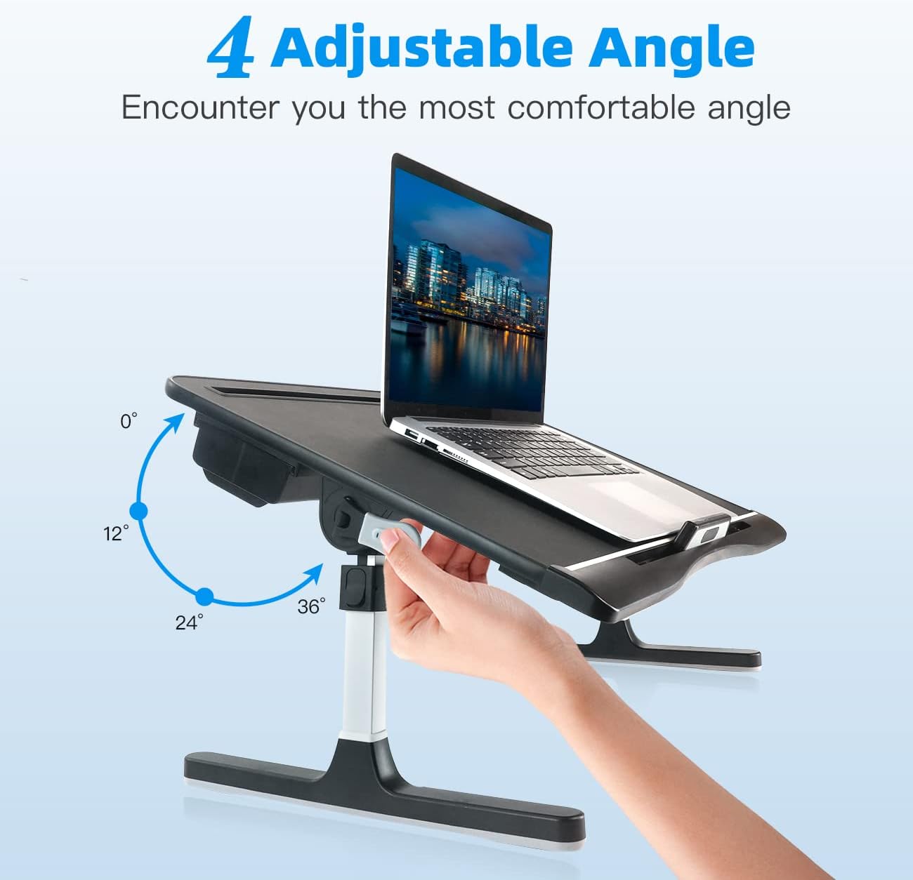 KLEAR Laptop Bed Tray Table [Luxury PVC Leather], Adjustable Laptop Desk for Bed, Foldable Lap Desk with 2 Drawers, Multifunctional Lap Table for Working, Eating, Writing, Gaming, Drawing (Black)