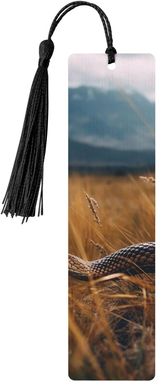Snake in The Field Bookmarks Gifts for Women Men, Wooden Bookmarks for Book Lovers, Vintage Book Marks Ornaments with Tassel, Unique Personalized Reading Page Markers Black