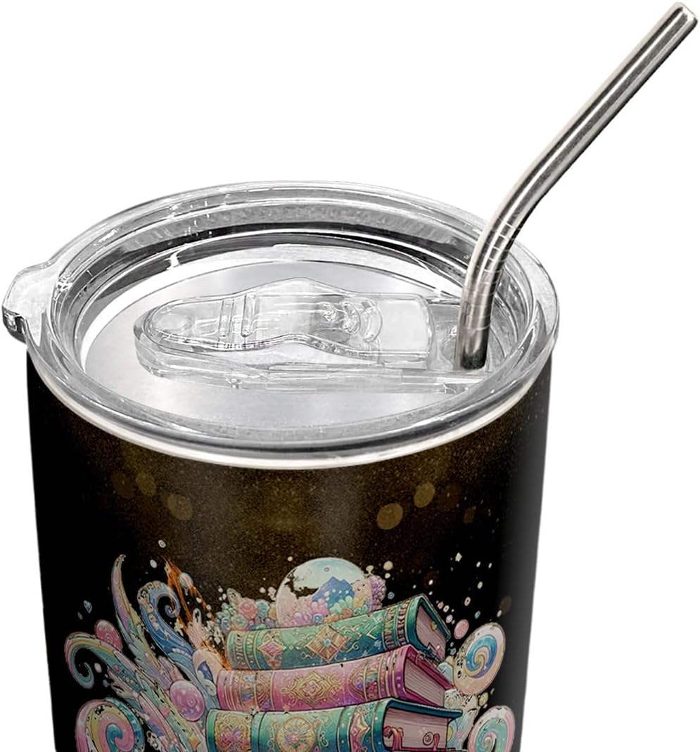 20oz Book Dragon Tumbler, Librarian, Reading Gifts for Dragon Lovers, Keeper of Books Guardian of Knowledge Coffee Tumbler, Stainless Steel Double Wall Vacuum Insulated Coffee Mug, Travel Cup with Lid