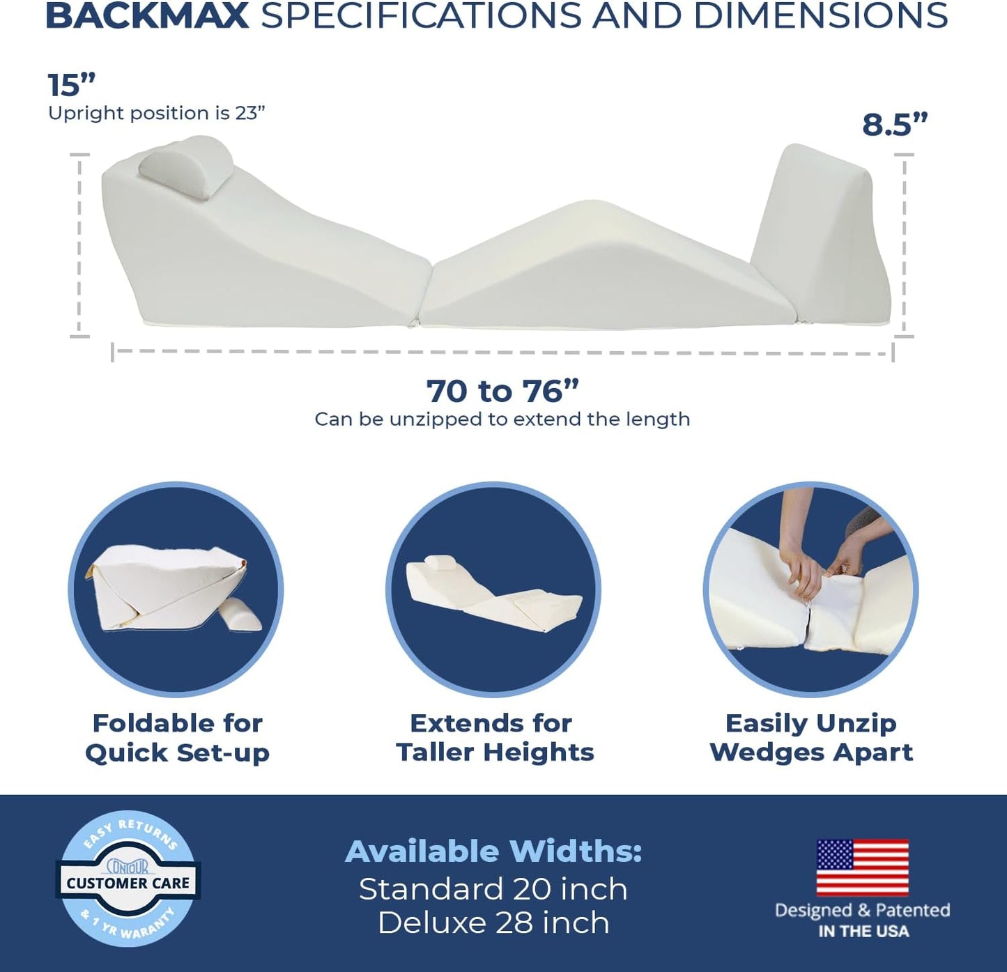 Contour BackMax Foam Bed Wedge Sleep Support System | Sleeping Pillow Wedge and Leg Elevation Pillows | Mattress Wedge for Acid Reflux | Backrest Wedge Pillows for After Surgery (28-inch BackMax Only)