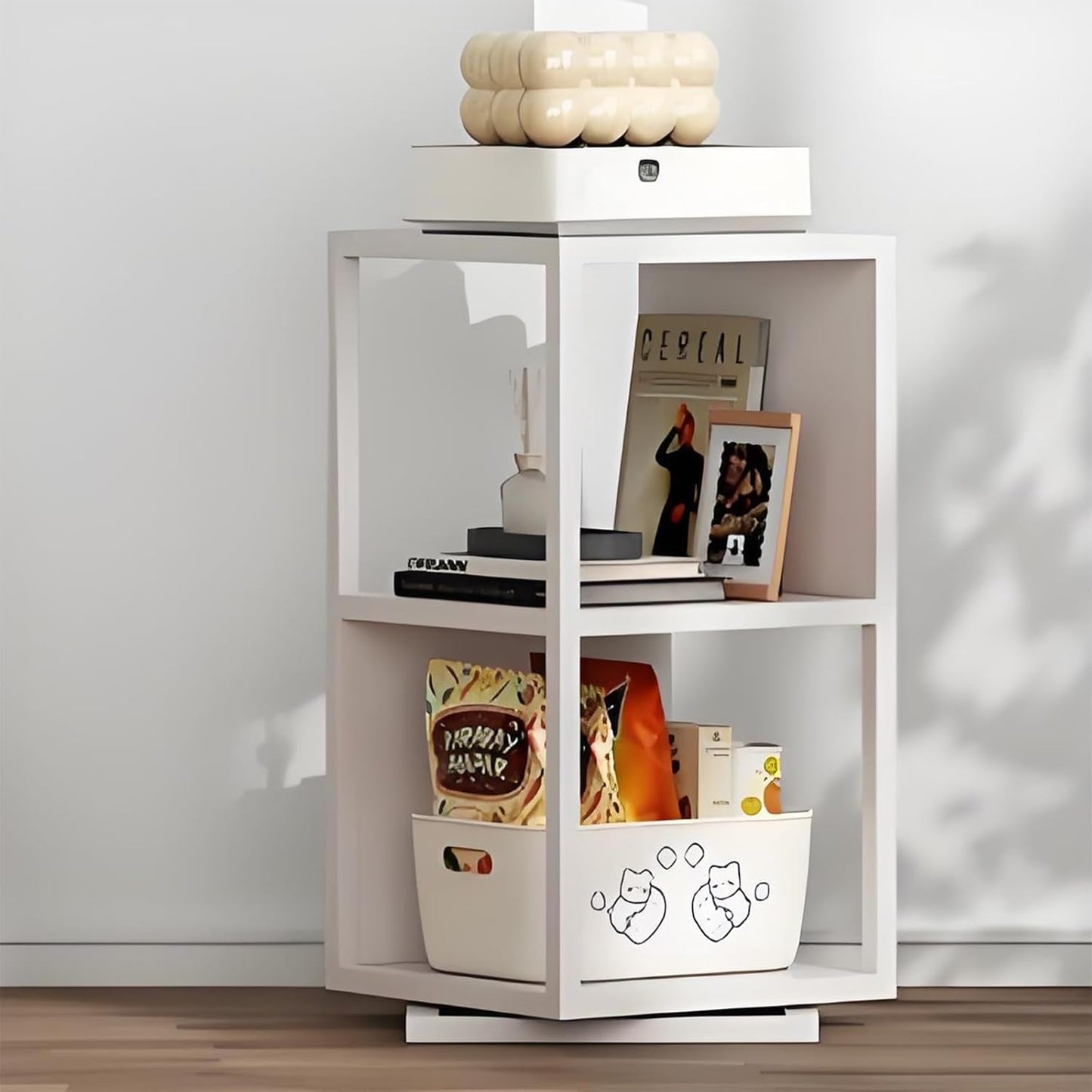 Rotating bookshelf,book shelf,rotating bookshelf,bookshelves,spinning bookshelf,metal bookshelf,rotating book shelf,Suitable for living room, bedroom, study, office, living room corner(White,30x30x63c