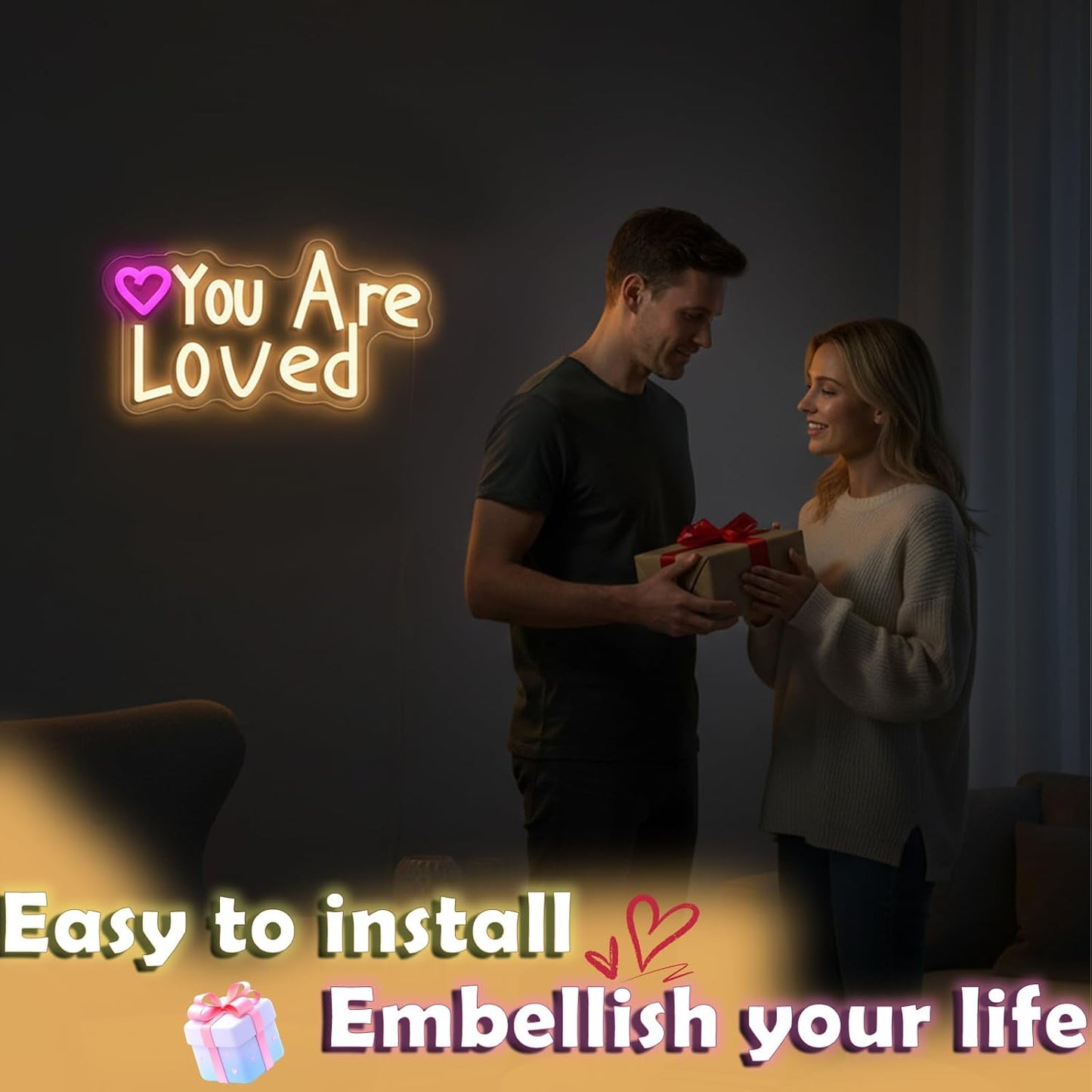 You Are Loved Neon Sign Today for Girl Party Motivational neon signWall Decor, Dimmable, USB Powered, Pink Heart Motivational Gift for Women