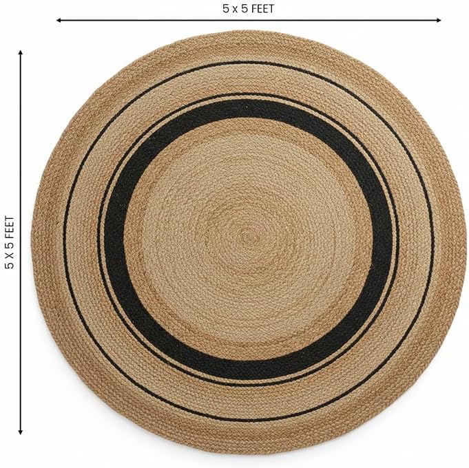 Hand Braided Jute Rug Area Mat Runner Indian Carpet for Living Room, On Table Rug, Hallway Carpet, Handmade Asthetic Home Decor Round (5X5 ft)