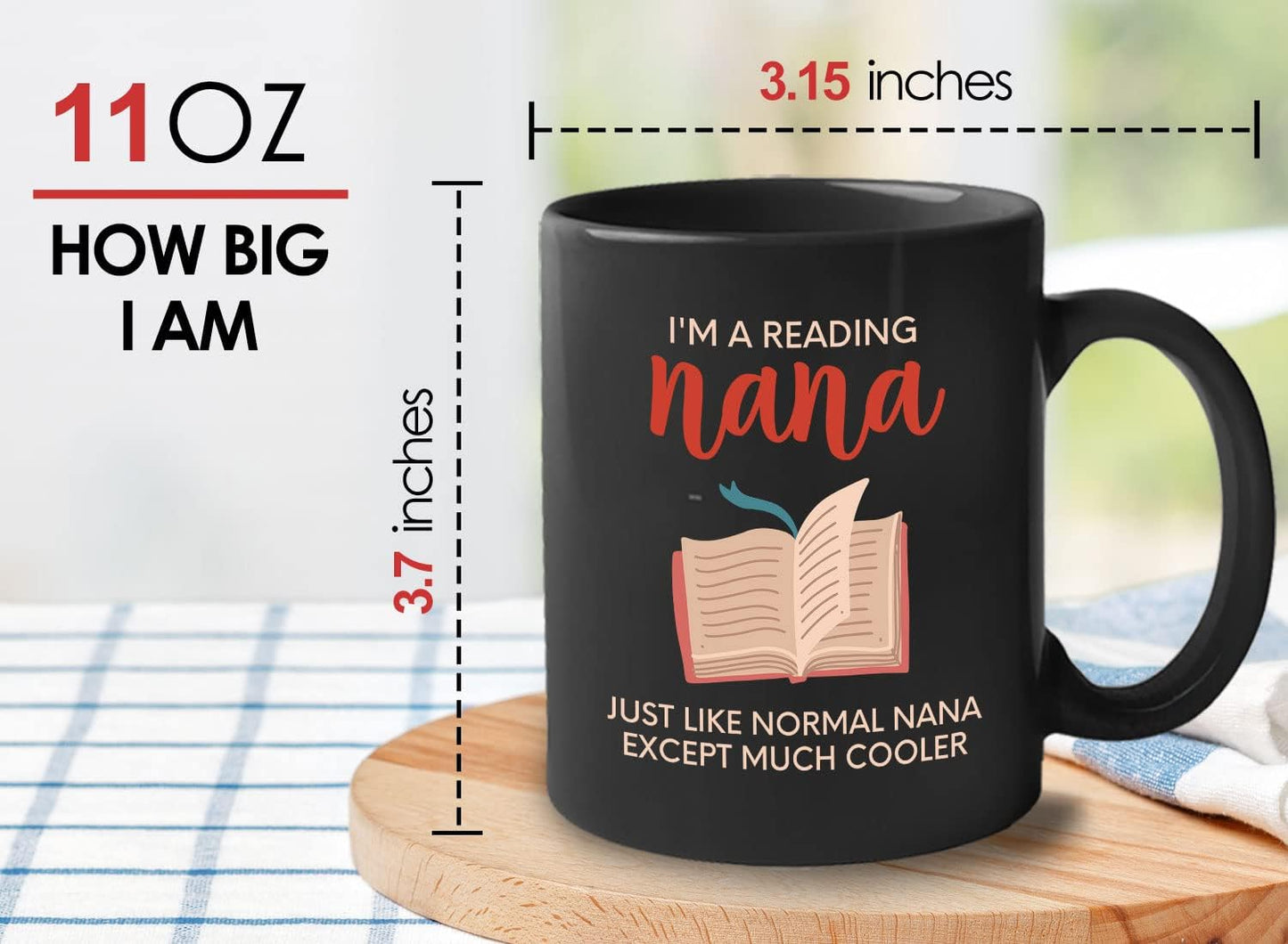 Bubble Hugs Book Lover Coffee Mug 11oz Black - Reading Nana - Reading Reader Grandma Old Lady Book Lover Bookish Novelist Librarian Writer