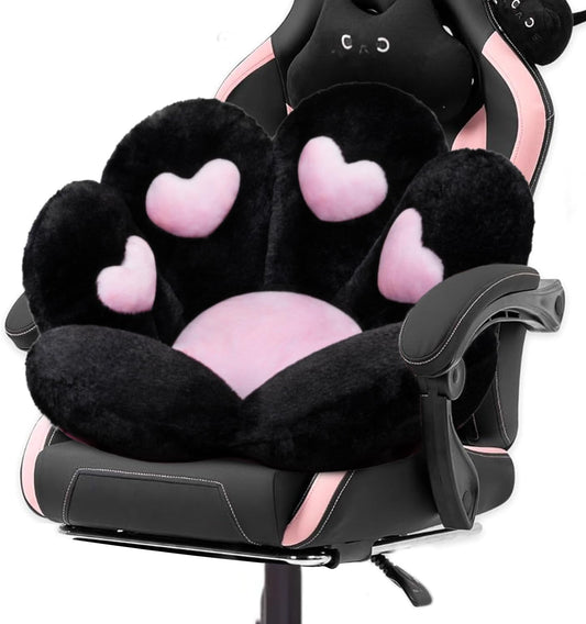 Cat Paw Cushion Kawaii Office Chair Cushion Comfy Plush Gaming Chair Cushion Kawaii Seat Cushion for Girl, Cute Gaming Accessories Room Bedroom Decorate 28"x 24" (Black)