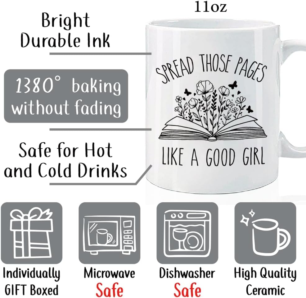 Spread Those Pages Like a Good Girl Novelty Book Mug for Women Girl Funny Reading Gifts, Funny Birthday Christmas Gift for Book Lovers Bookworm Reader 11oz