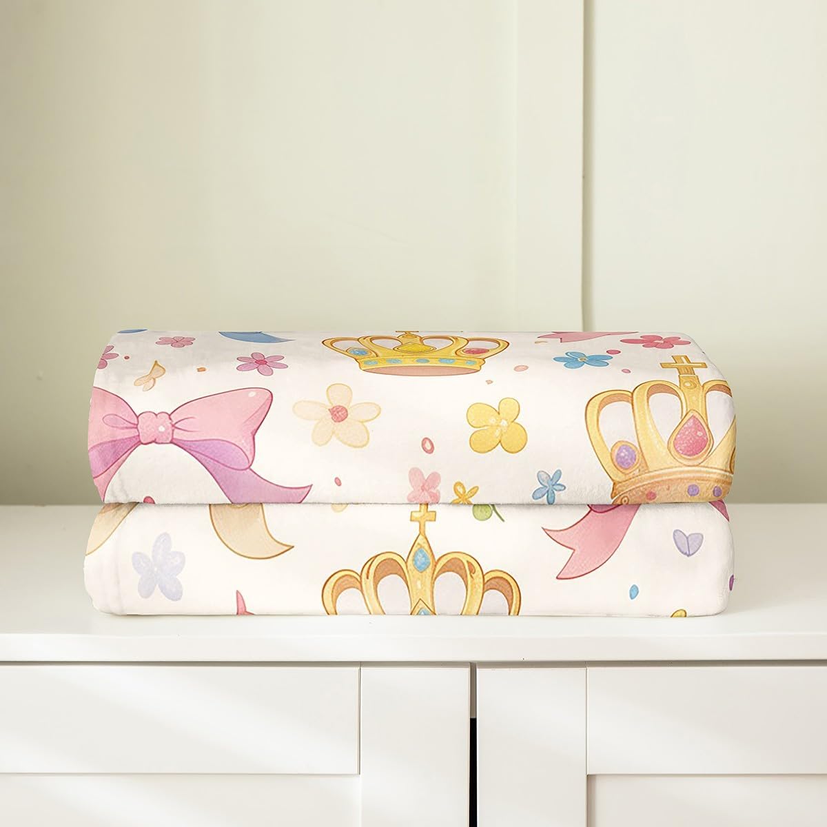 Erosebridal Cartoon Crown Blanket Baby 30x40, Cute Bow Knot Microfiber Throw Blanket, Kawaii King Queen Printed Kids Girls Fleece Blanket for Sofa Bed, Yellow Blue Flowers All Seasons Fuzzy Blanket