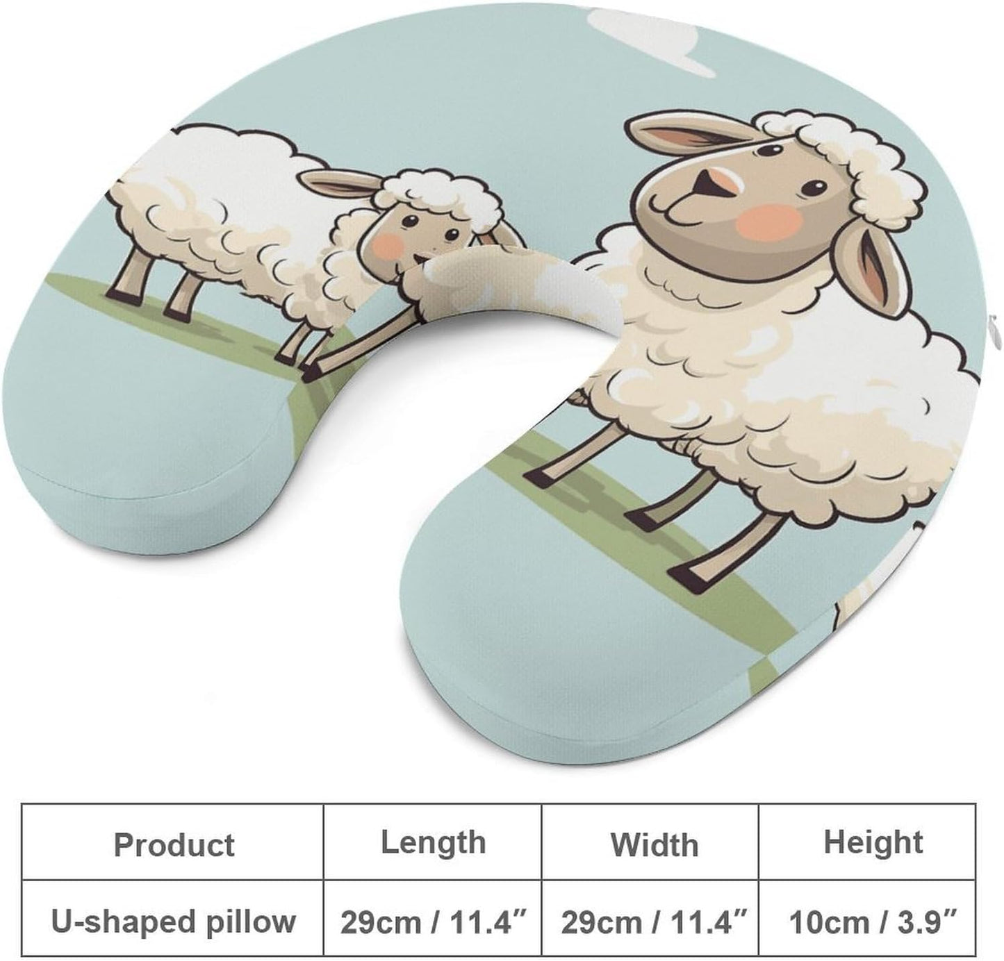 Sheep and Lamb Cartoon Neck Pillow Memory Foam U Shaped Pillows Portable Pillows for Shoulder Travel Head Support Pillow with Concealed Zipper for Airplane Car Home Office