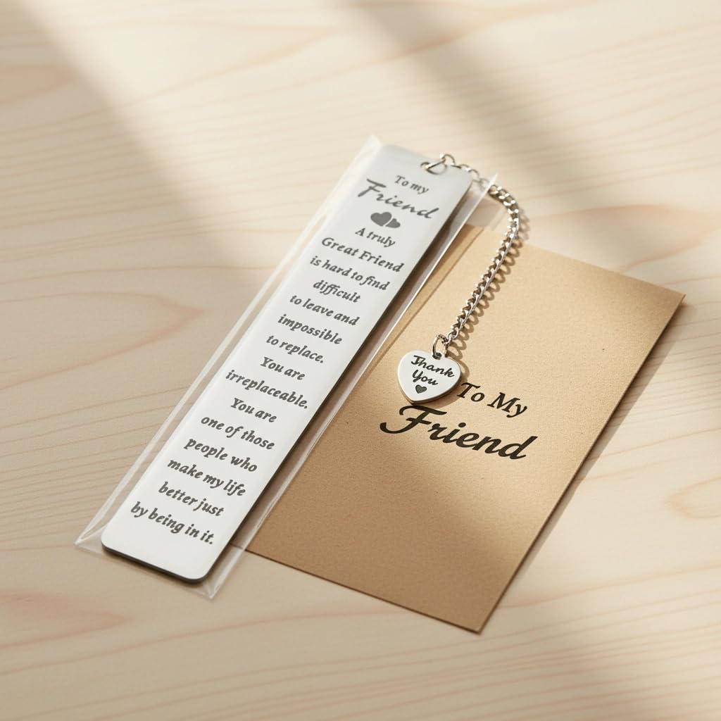 Bookmarks for Women – Best Friend Birthday Gifts for Women, Friendship Gifts, Inspirational Metal Bookmark with Chain & Heart Charm – Thoughtful Friendship Gift for Birthday, Thank You