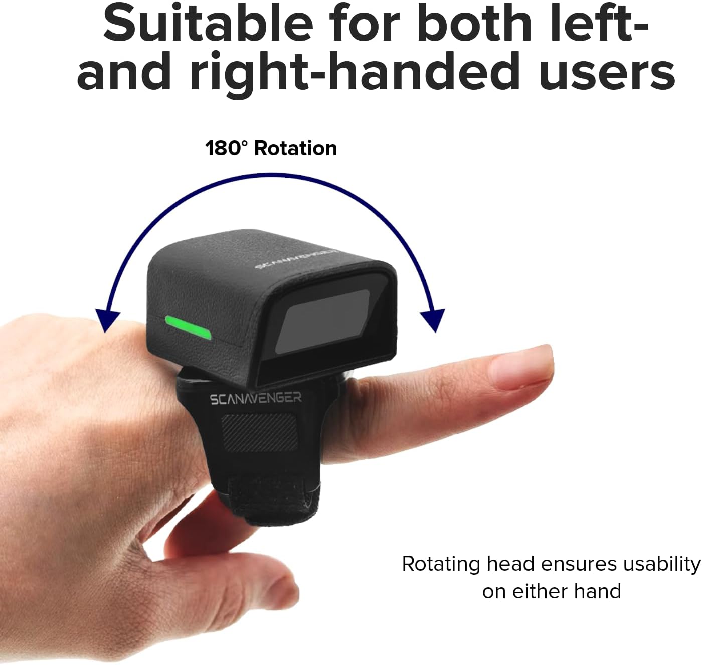 ScanAvenger 1D 2D QR Ring Barcode Scanner – Wearable Mini Bluetooth Wireless Finger Reader, USB & 2.4GHz, Compatible with iOS, Android, Windows, for Warehouse, Store & Inventory Use