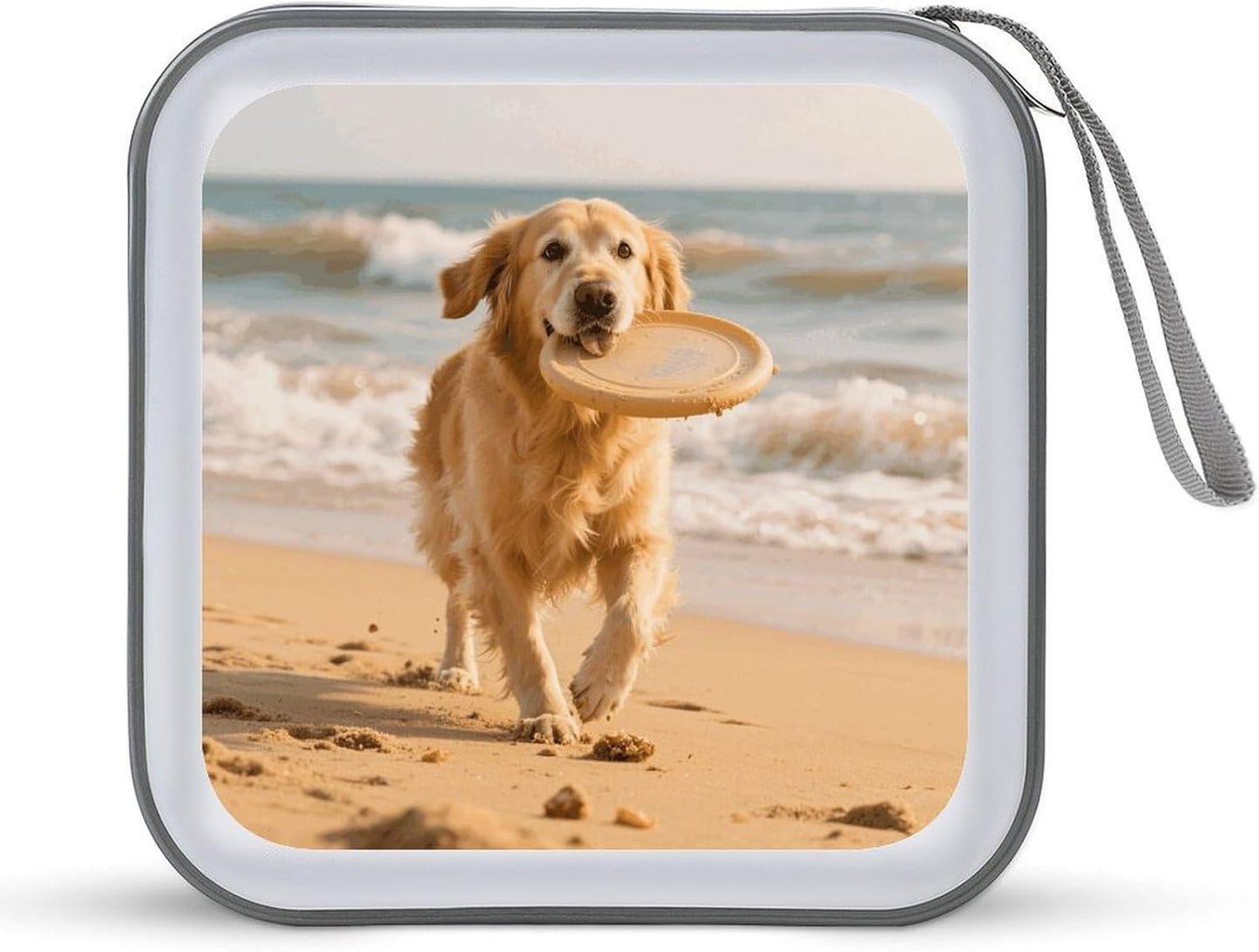 Golden Retriever Dog CD Case Portable Zipper CD Case 40 Capacity Hard Plastic DVD Cases Holder Large Storage Disc Wallet Bag for Car Home Travel DVD Collection Bag