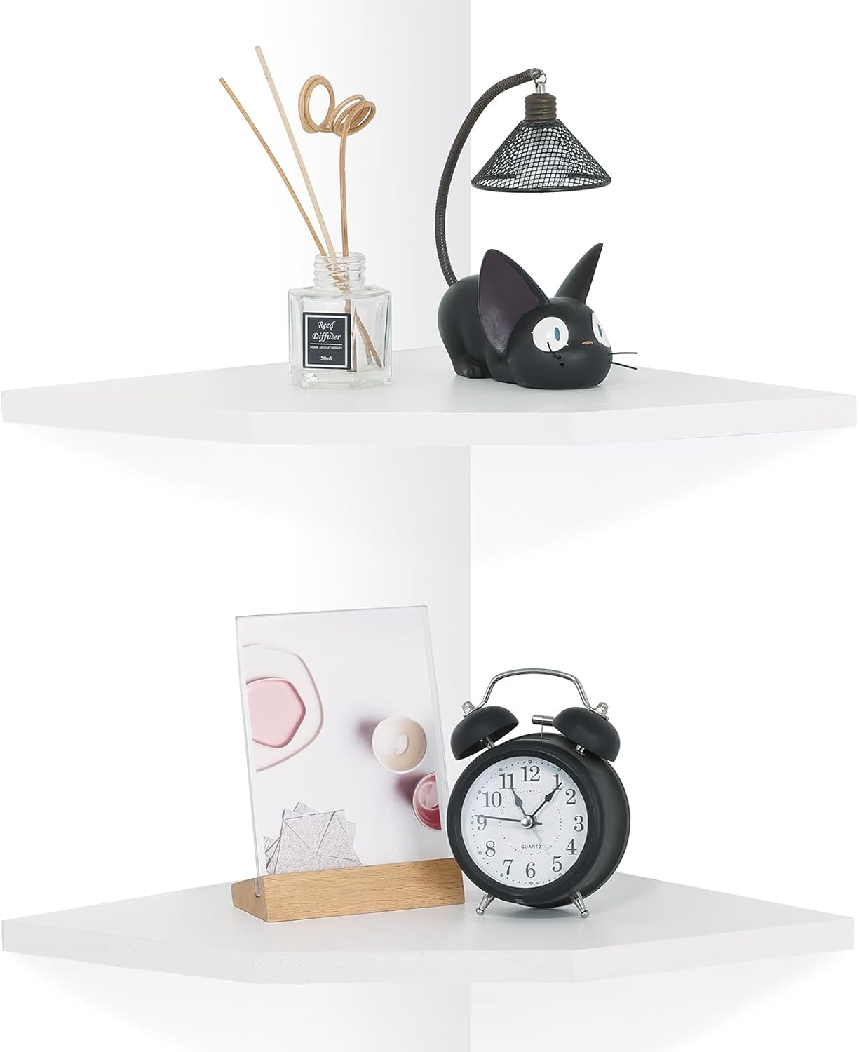 Joiishom Wood Corner Wall Shelves Set of 2, Solid Wood Corner Floating Shelves, Round End Wall Mounted Floating Corner Shelf for Bedroom, Living Room and Kitchen. (White-12 inch)
