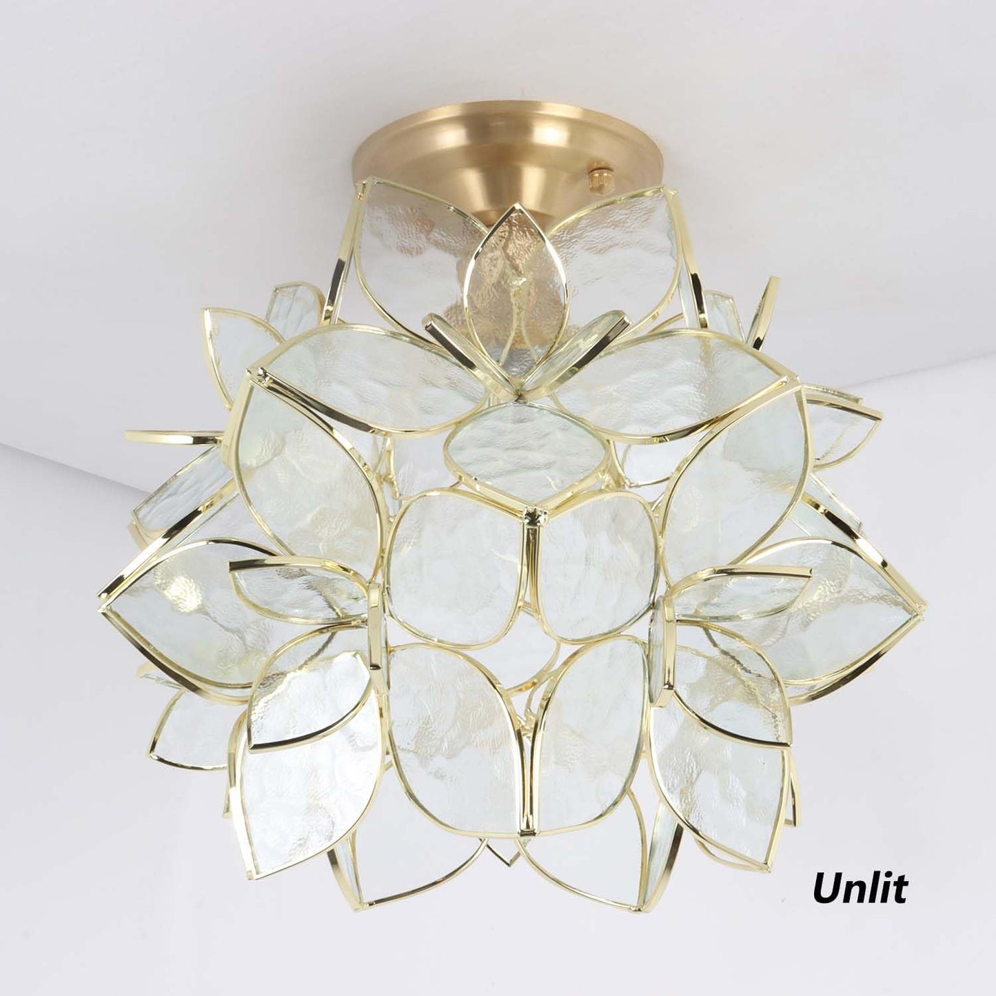 Bieye L11036 Flower Petals Tiffany Style Stained Glass Close to Ceiling Light for Home Decor (Clear, 12" Rose Lily)