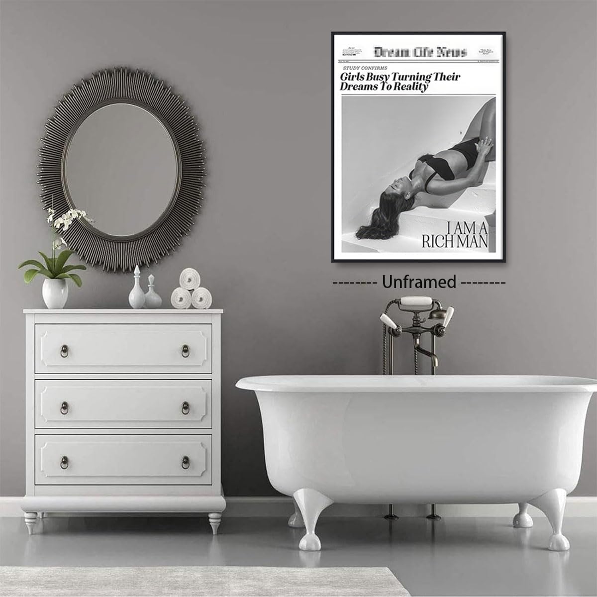 Bwodke Trendy NewsPaper Poster Wall Art Retro Cowgirl Black And White Girly Feminist Canvas Prints Preppy Magazine Pictures Bar and Party Aesthetic Decor Painting Barthroom Bedroom Dorm
