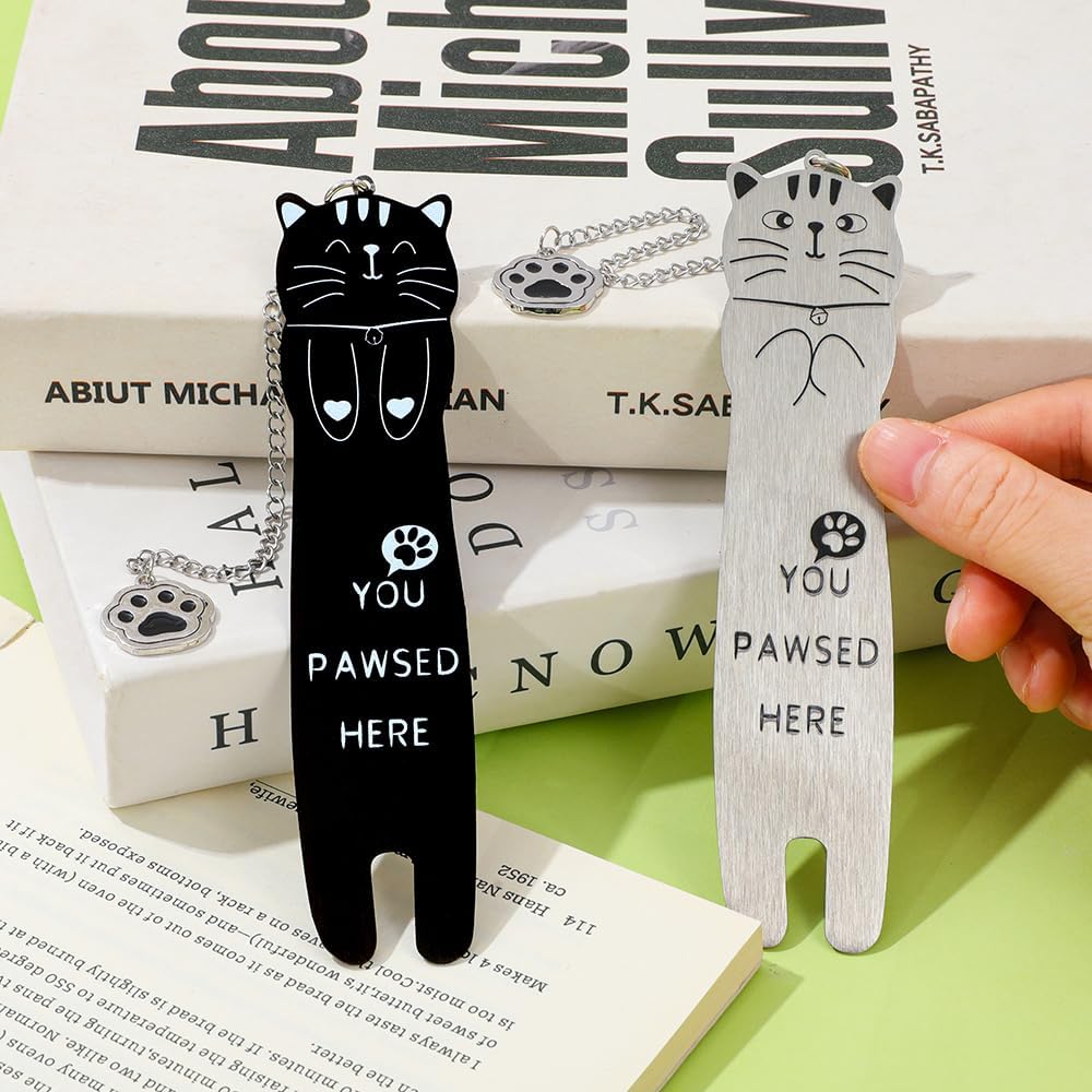 Cute Black Cat Metal Bookmark with Cat Paw Pendant You PAWSED HERE Cute Bookmark for Women Funny Book Marks Cute Gift School Supplies (Cat Bookmark Set B)